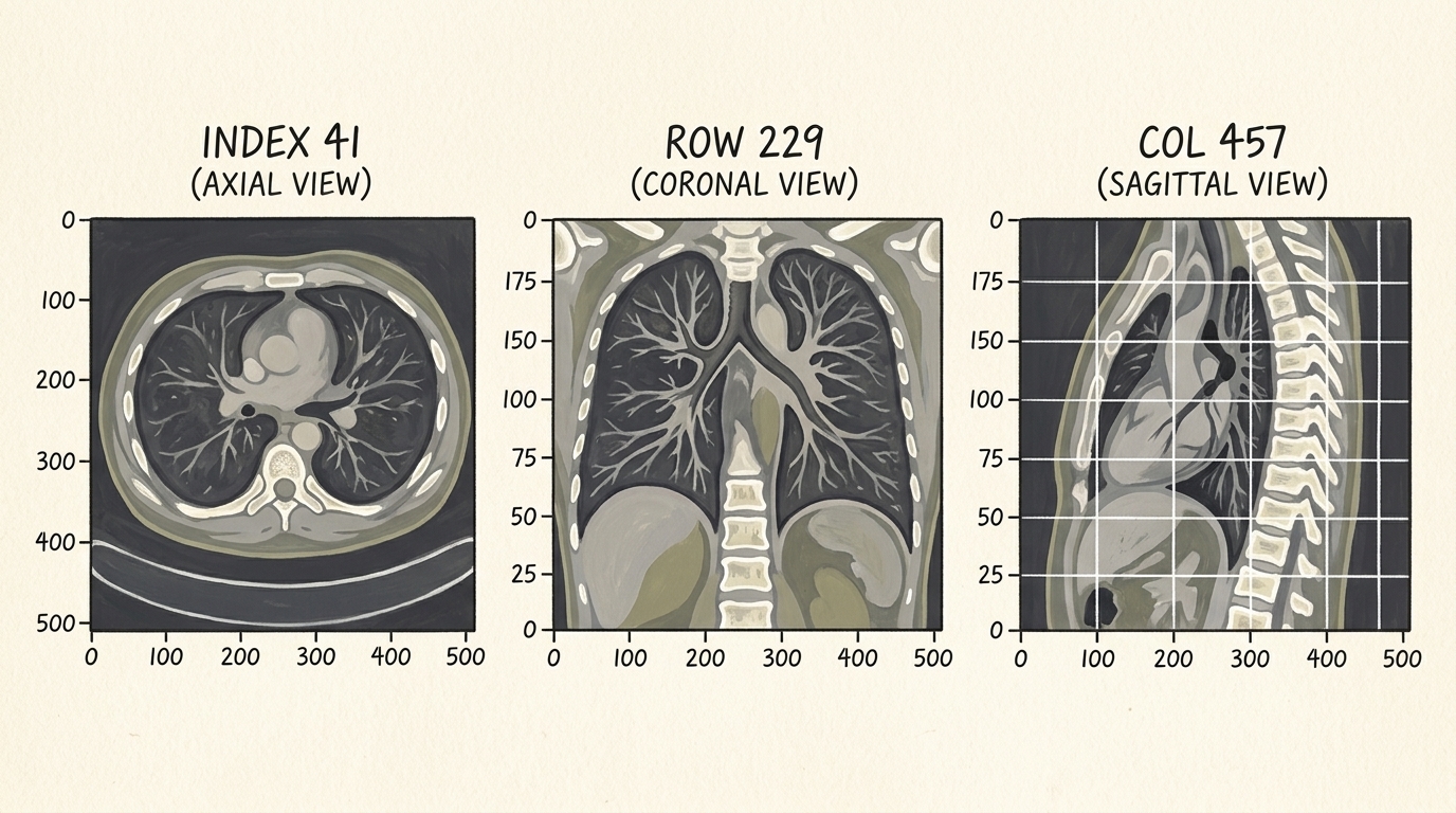 Three Orthogonal CT Slices