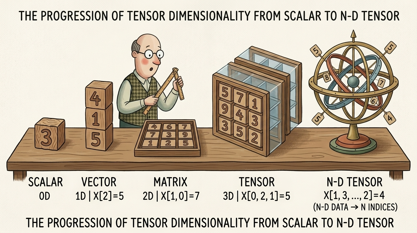The Progression of Tensor Dimensionality from Scalar to N-D Tensor